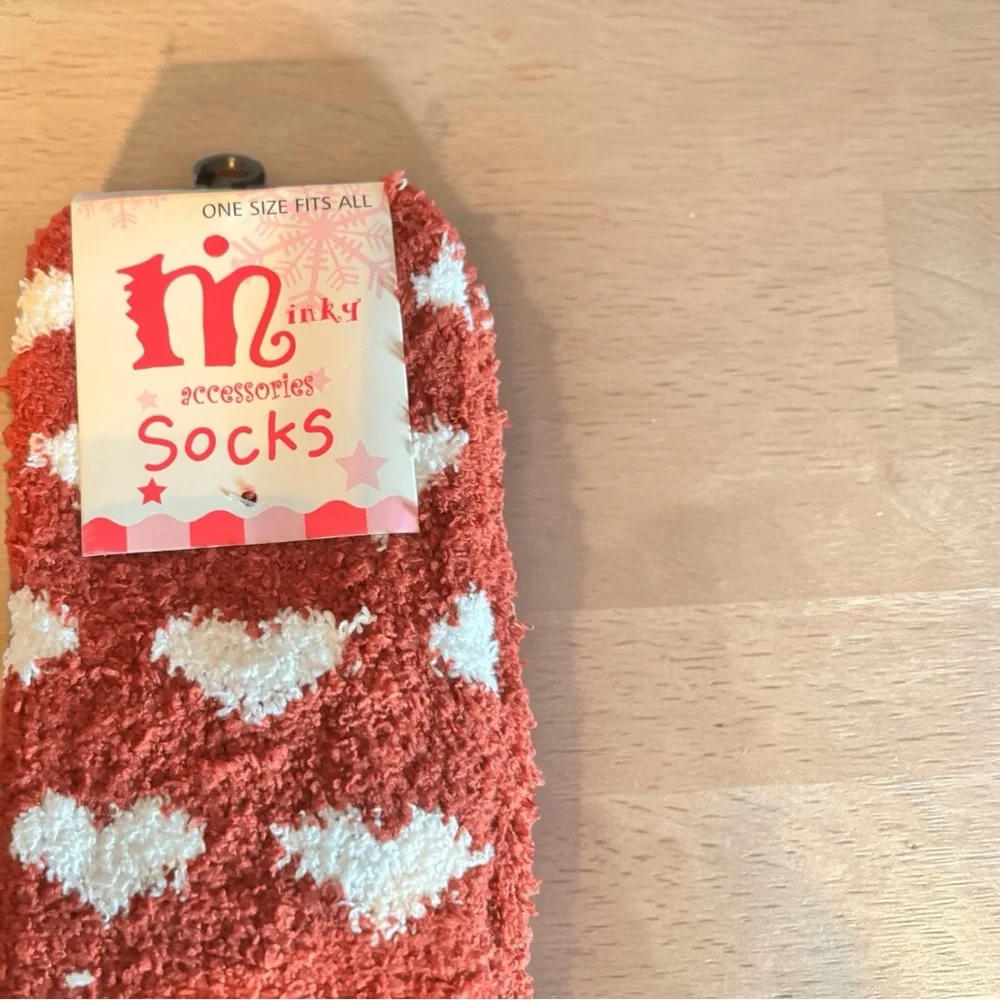 Maroon & White‎ Heart Fuzzy Socks with Fox Face
